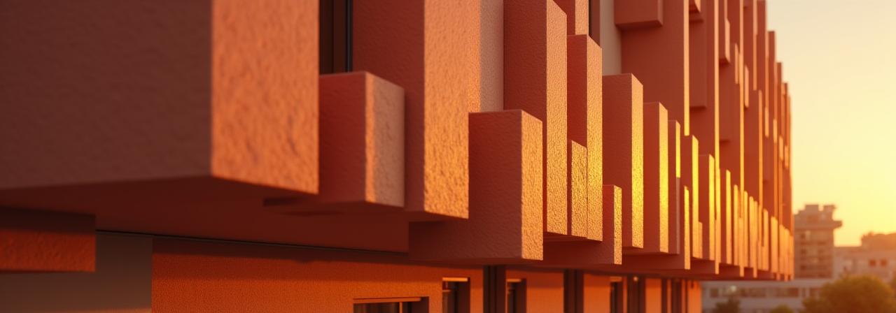 Détail architectural en terre cuite sur mesure pour un bâtiment moderne.